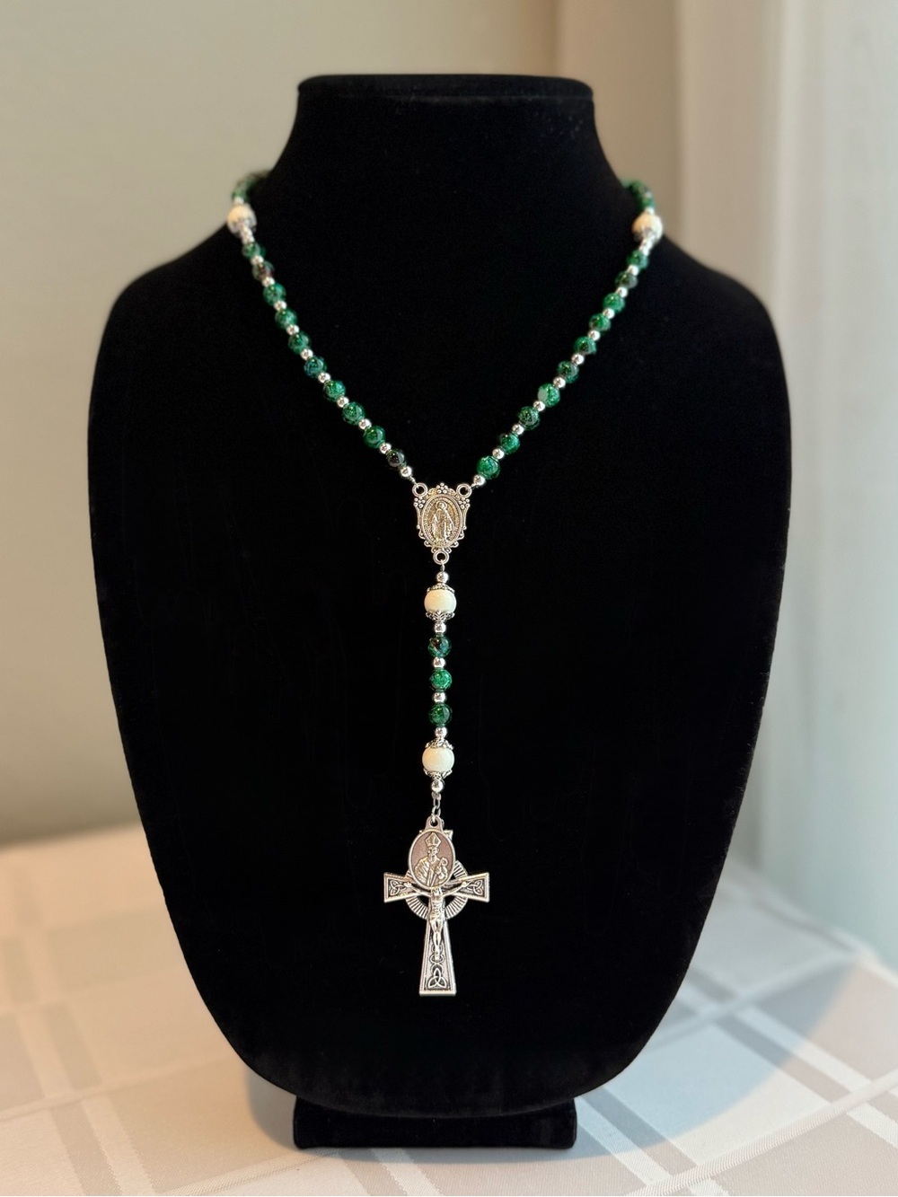 Green St Patrick Irish Marbled Prayer Rosary